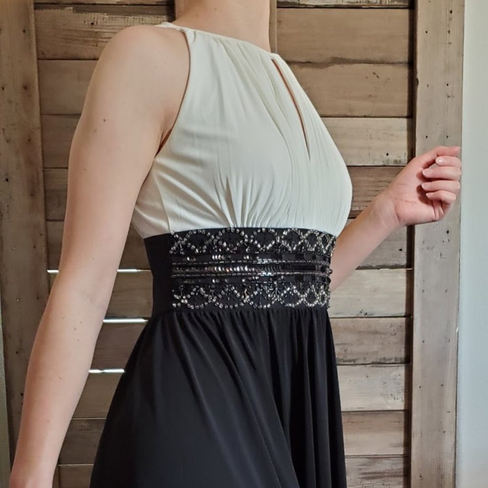 Black and White Formal Dress Sequin Waistband
